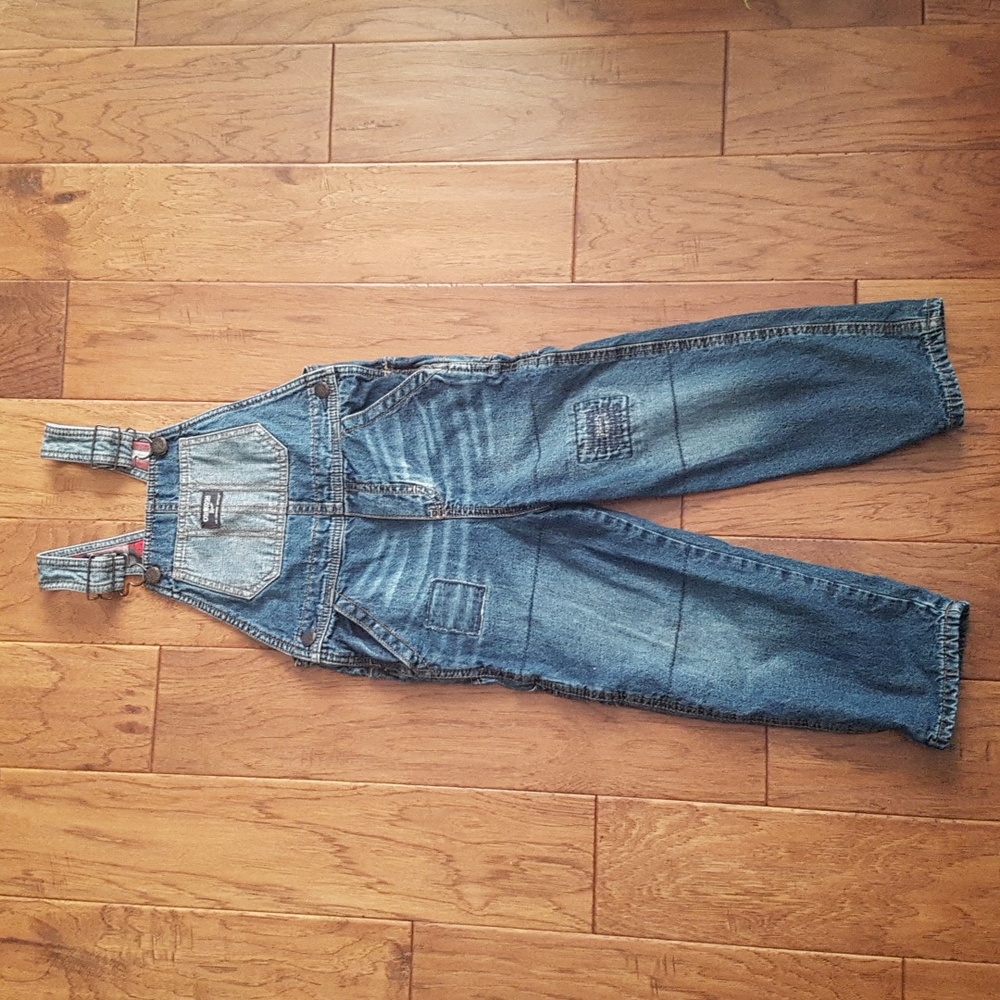 Oshkosh B'gosh Cotton Patchwork Plaid Lined Boys Jean Overalls Size 5T